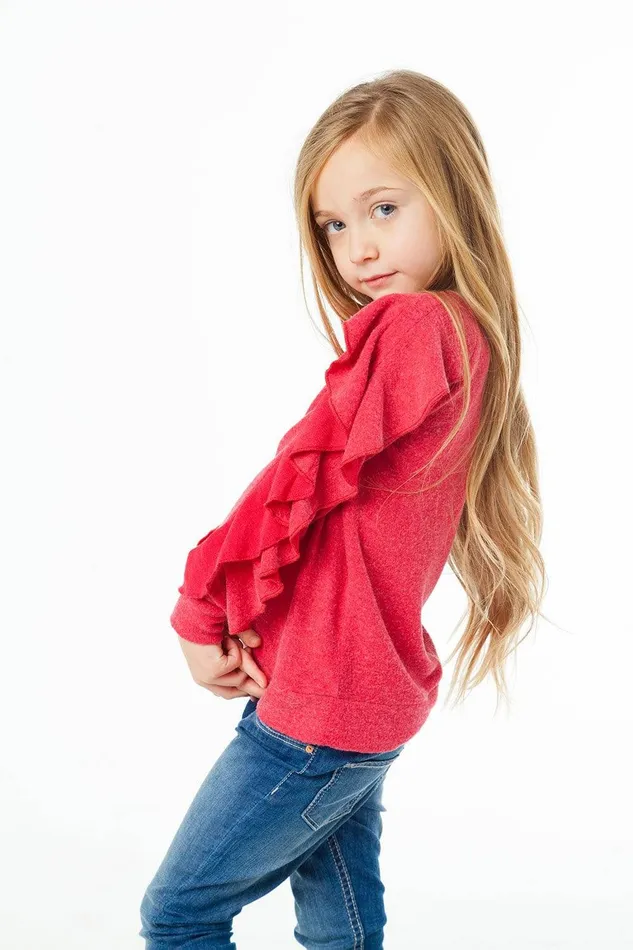 Chaser Brand Tops Girls LOVE KNIT LS RUFFLE RAGLAN SWEATER