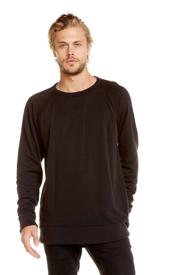 Chaser Brand Tops Mens COTTON FLEECE LONG SLEEVE CREW NECK RAGLAN PULLOVER