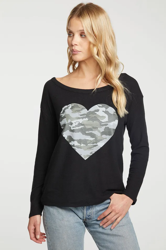 Chaser Brand Tops Womens Camo Heart