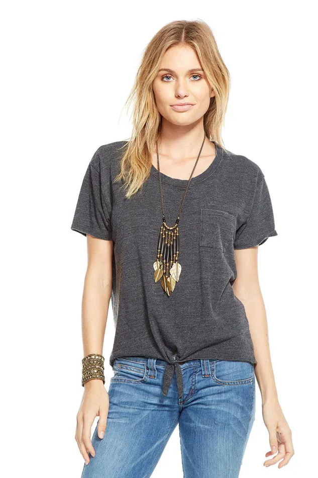 Chaser Brand TRIBLEND TIE FRONT TEE W POCKET Womens Loungewear