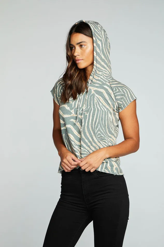 Chaser Brand Vintage Fleece Short Sleeve Hooded Pullover Womens Outerwear