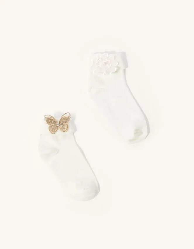 Children Baby Butterfly And Flower Socks Set Of Two Multi Monsoon Partywear