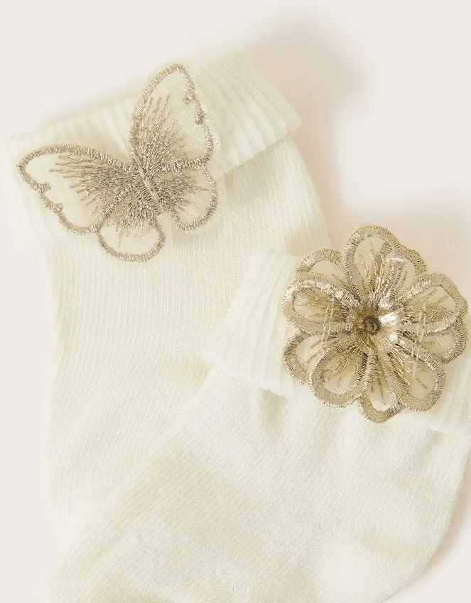 Children Baby Butterfly And Flower Socks Set Of Two Multi Monsoon Partywear