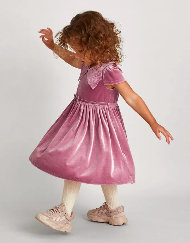 Children Baby Butterfly Collar Velvet Dress Pink Monsoon Partywear