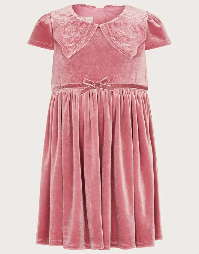 Children Baby Butterfly Collar Velvet Dress Pink Monsoon Partywear