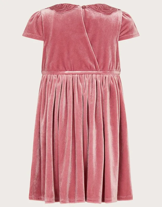 Children Baby Butterfly Collar Velvet Dress Pink Monsoon Partywear