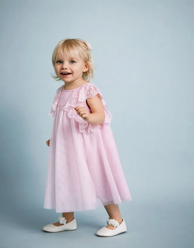 Children Baby Charlotte Frill Dress Pink Monsoon Dresses