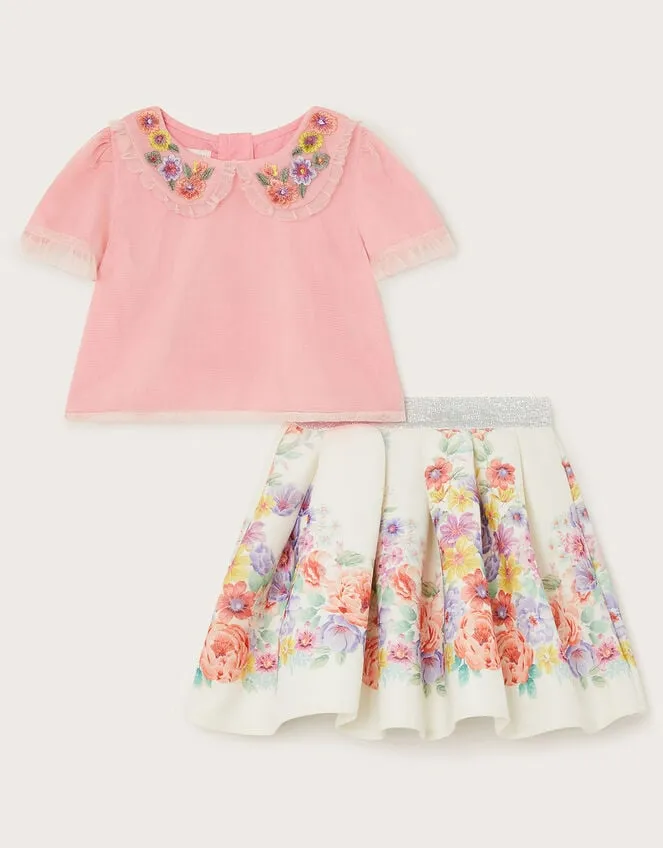 Children Baby Collared Top And Skirt Set Multi Monsoon Outfits and Rompers