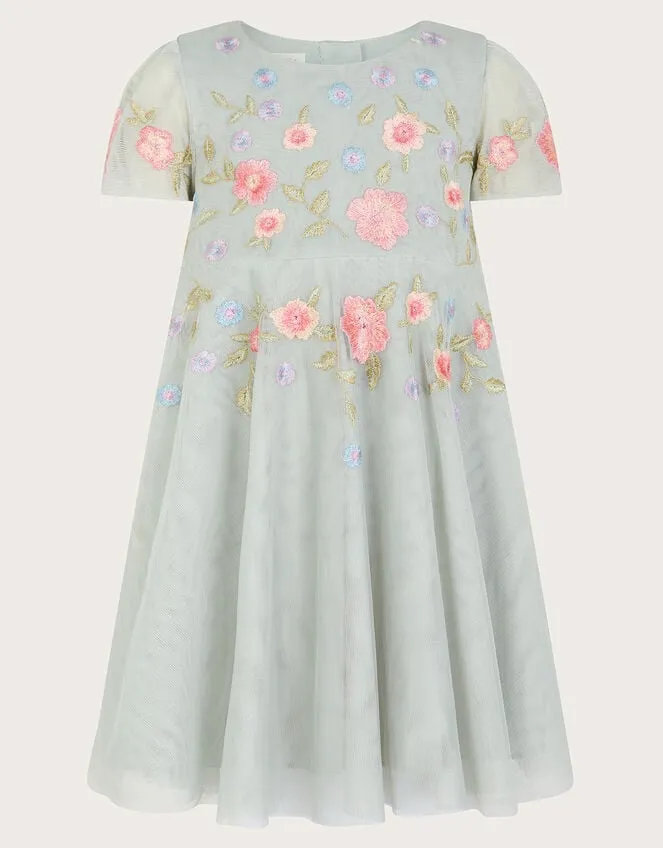 Children Baby Luna Embroidered Dress Green Monsoon Dresses