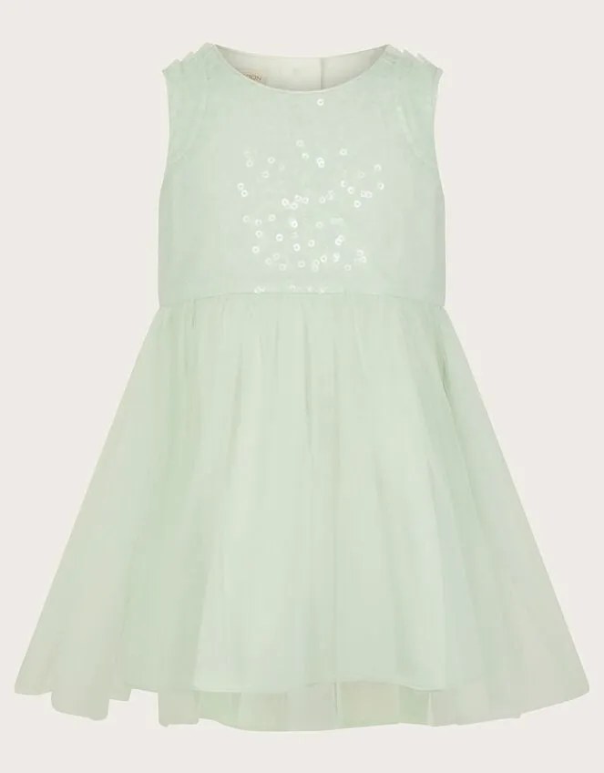 Children Baby Priscilla Sequin Ruffle Dress Green Monsoon Partywear