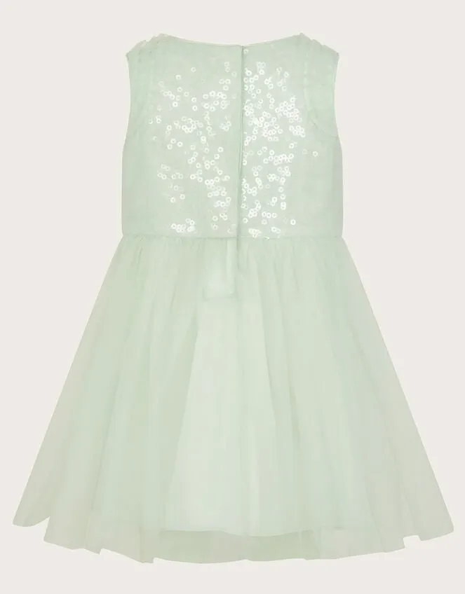 Children Baby Priscilla Sequin Ruffle Dress Green Monsoon Partywear