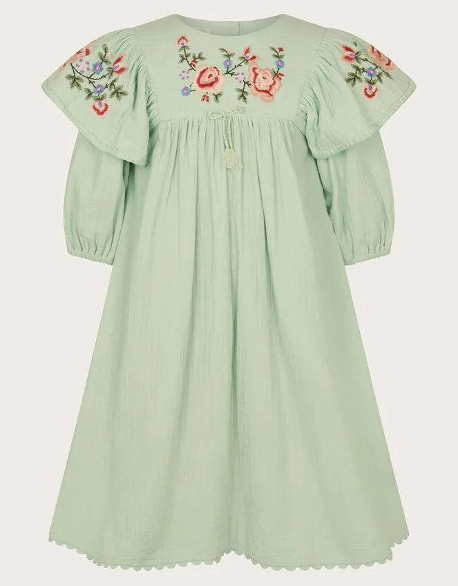 Children Boutique Embroidered Cheesecloth Dress Green Monsoon Dresses