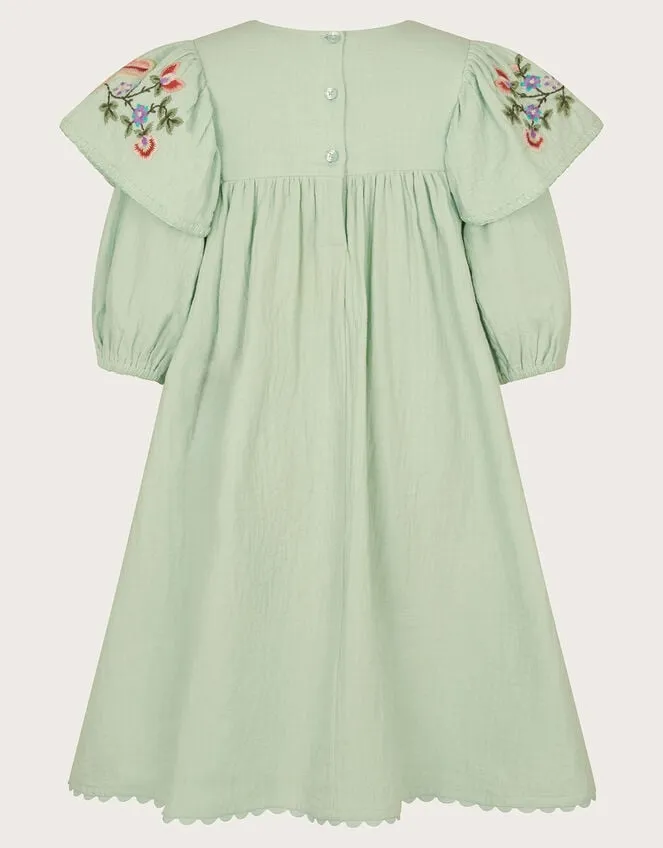 Children Boutique Embroidered Cheesecloth Dress Green Monsoon Dresses