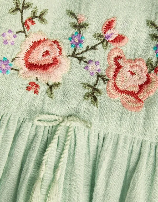 Children Boutique Embroidered Cheesecloth Dress Green Monsoon Dresses