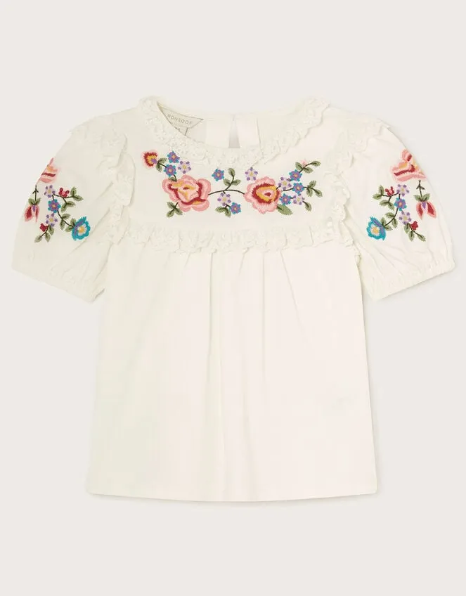 Children Boutique Embroidered Top Ivory Monsoon Tops and TShirts