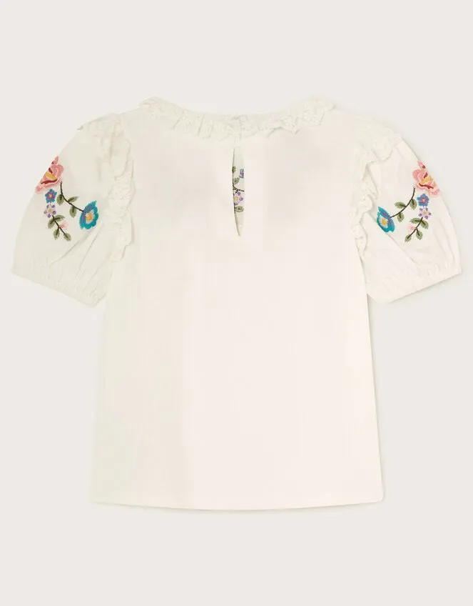 Children Boutique Embroidered Top Ivory Monsoon Tops and TShirts