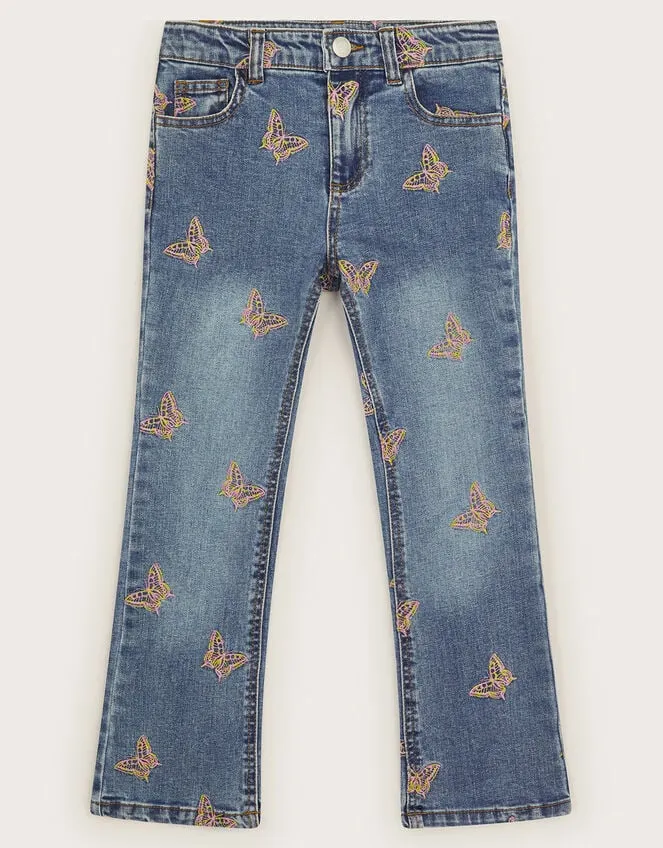 Children Butterfly Embroidered Jeans Blue Monsoon Trousers and Shorts