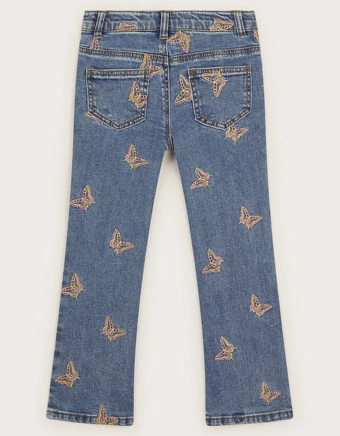 Children Butterfly Embroidered Jeans Blue Monsoon Trousers and Shorts