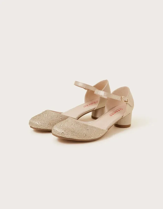 Children Diamante Toe Heels Gold Monsoon Partywear