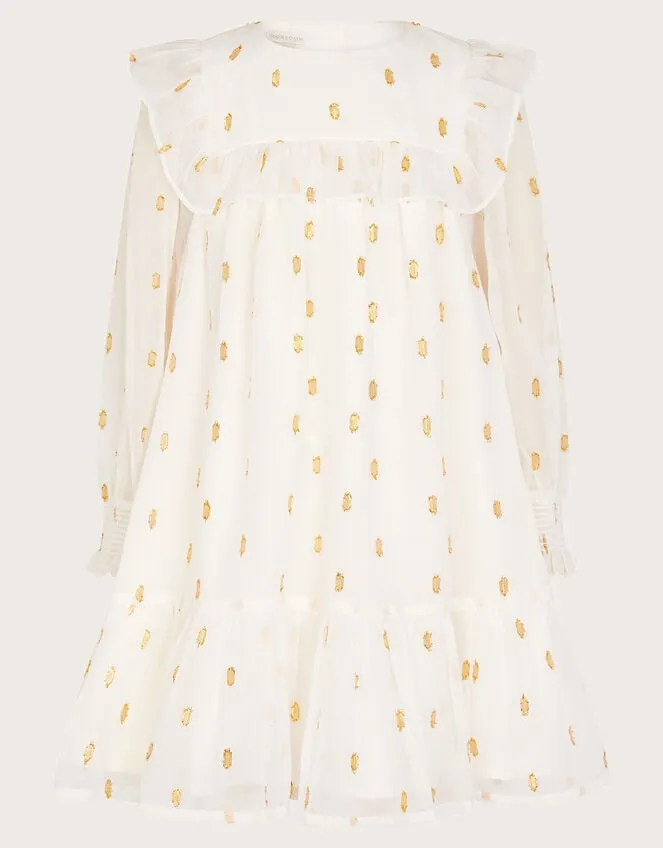 Children Dobby Sparkle Dress Ivory Monsoon Dresses