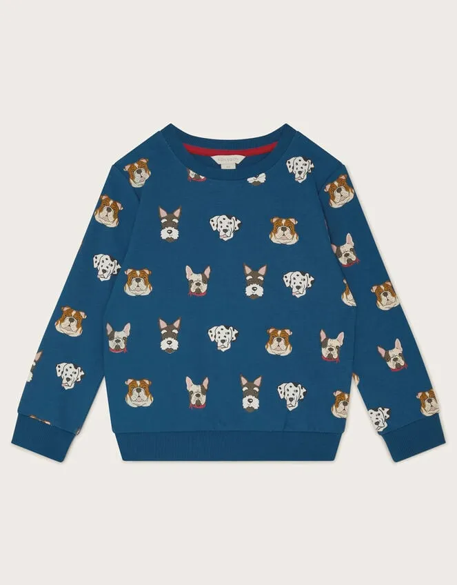 Children Dog Print Sweatshirt Blue Monsoon Knitwear Jumpers and Hoodies