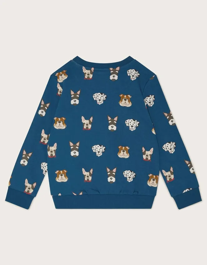 Children Dog Print Sweatshirt Blue Monsoon Knitwear Jumpers and Hoodies
