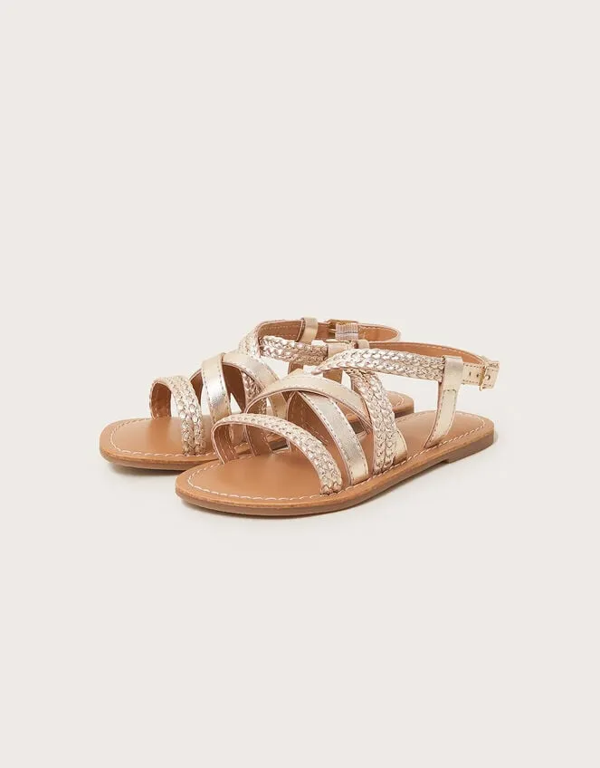 Children Leather Plaited Sandals Gold Monsoon Girls039 Shoes and Sandals