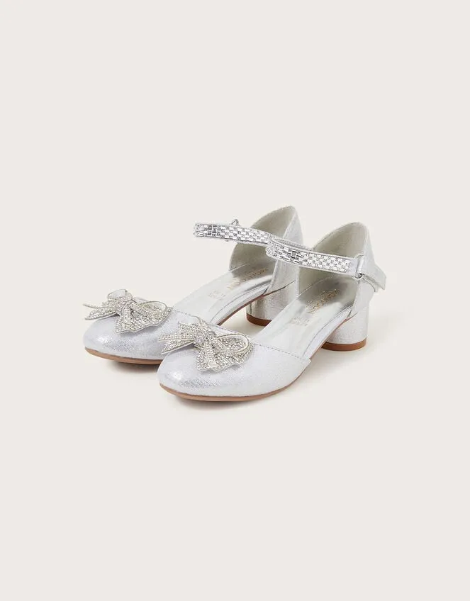 Children Lola Dazzle Bow TwoPart Heels Silver Monsoon Partywear