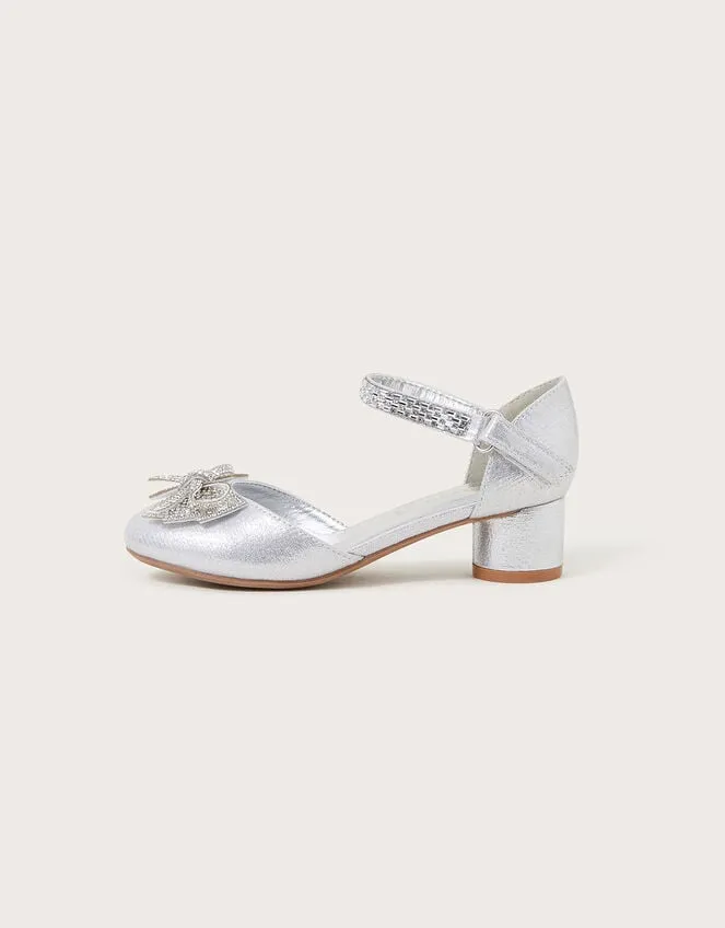 Children Lola Dazzle Bow TwoPart Heels Silver Monsoon Partywear