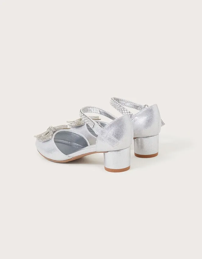 Children Lola Dazzle Bow TwoPart Heels Silver Monsoon Partywear