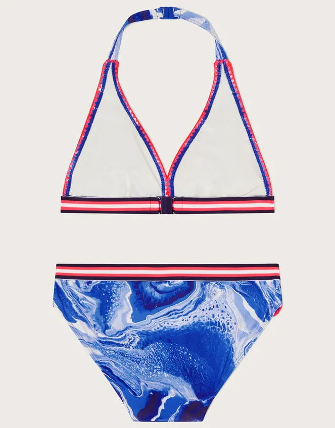 Children Marble Trim Triangle Bikini Blue Monsoon Beachwear and Swimwear