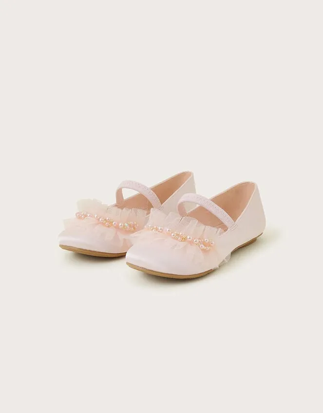 Children Ruffle Net Ballerina Flats Pink Monsoon Partywear