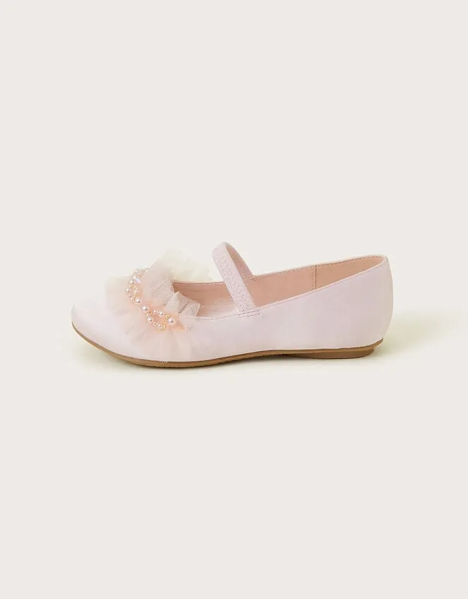Children Ruffle Net Ballerina Flats Pink Monsoon Partywear