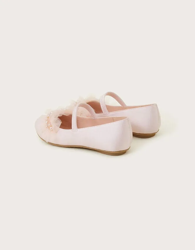 Children Ruffle Net Ballerina Flats Pink Monsoon Partywear