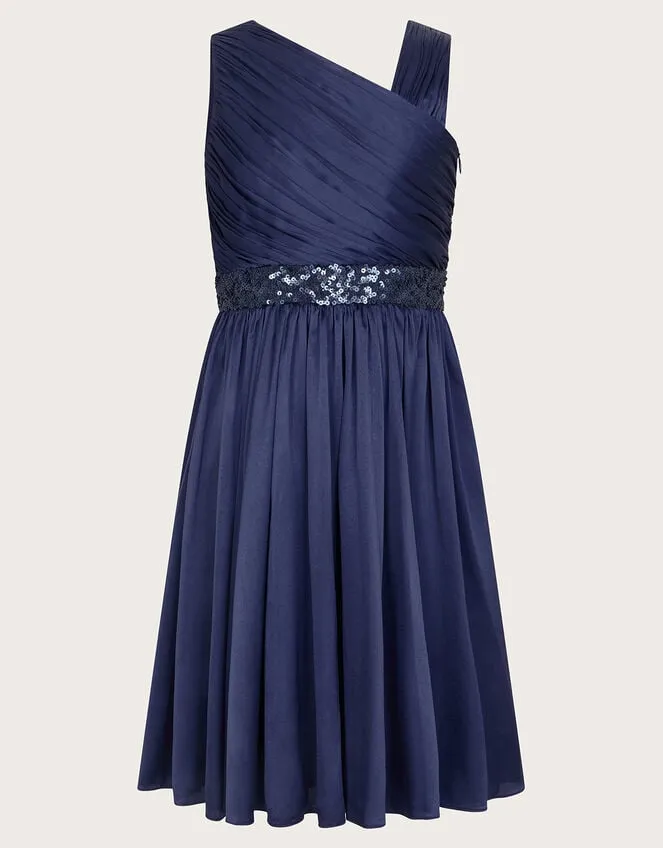 Children Satin Abigail OneShoulder Dress Blue Monsoon Partywear