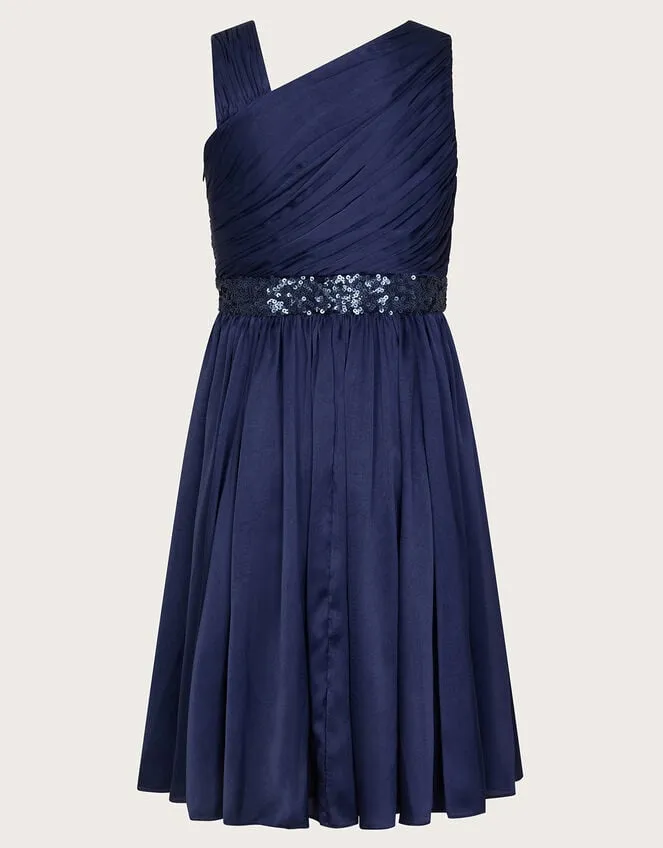 Children Satin Abigail OneShoulder Dress Blue Monsoon Partywear