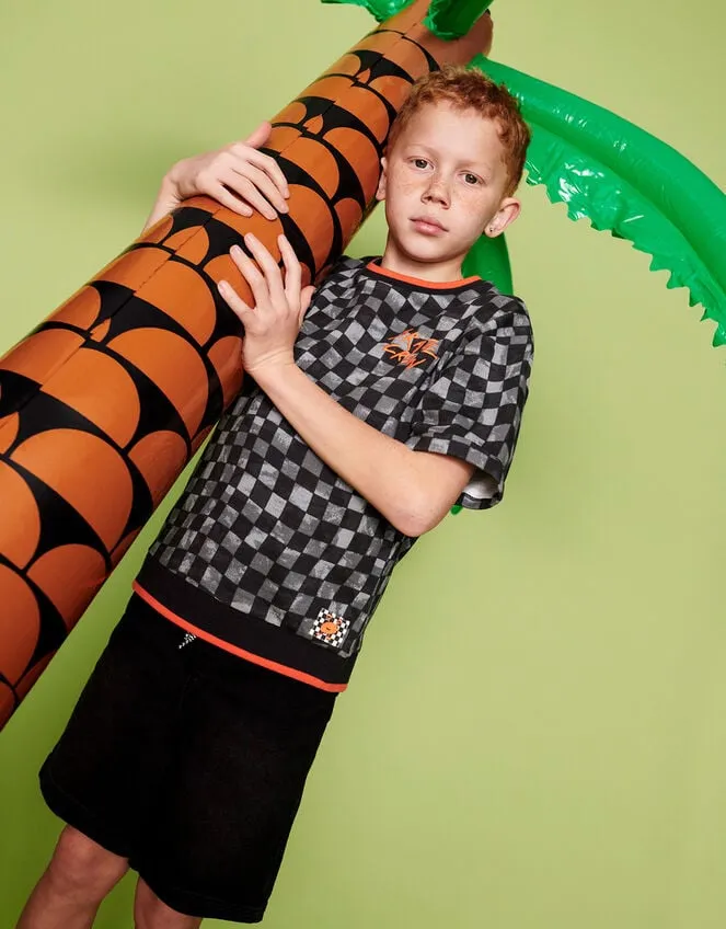 Children Short Sleeve Checkerboard TShirt Black Monsoon Casualwear Collection
