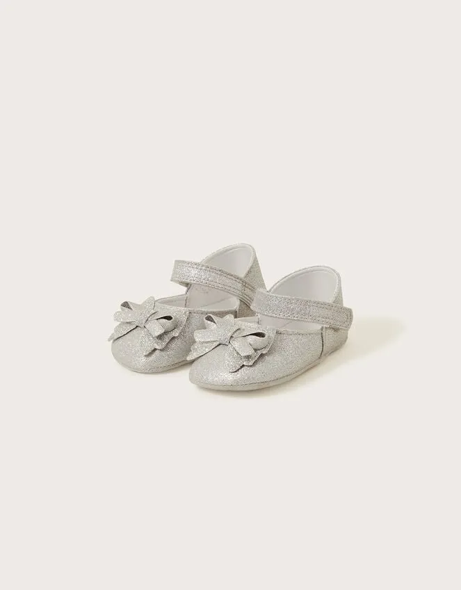 Children Sparkle Bow Booties Silver Monsoon Partywear