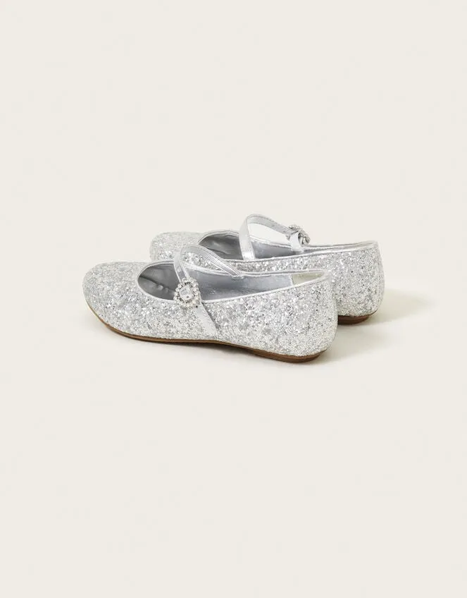 Children Sparkle Dust Ballerina Flats Silver Monsoon Partywear