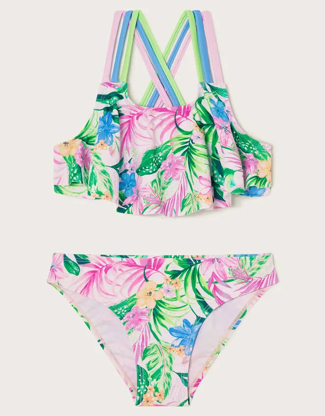 Children Tropical Palm Print Bikini Ivory Monsoon Beachwear and Swimwear