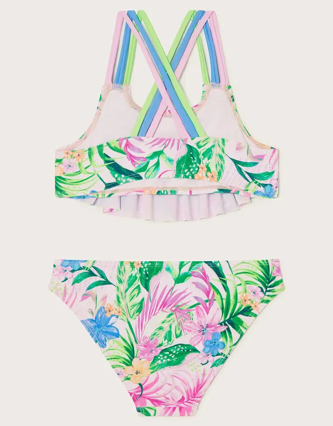 Children Tropical Palm Print Bikini Ivory Monsoon Beachwear and Swimwear