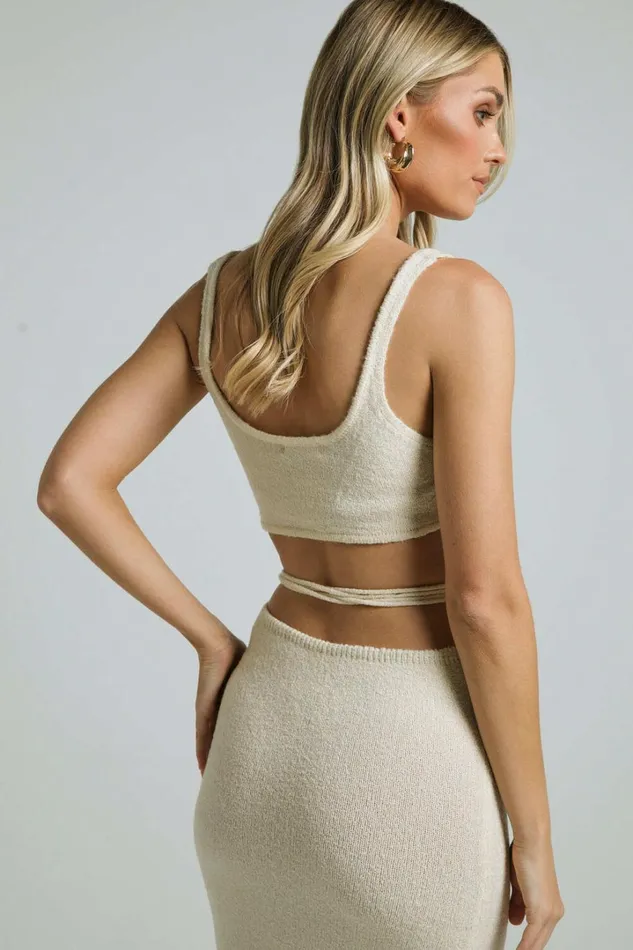 Chilie Midi Dress 8211 Scoop Neck Cut Out Detail Sleeveless Bodycon Knit In Natural Women Showpo Dresses