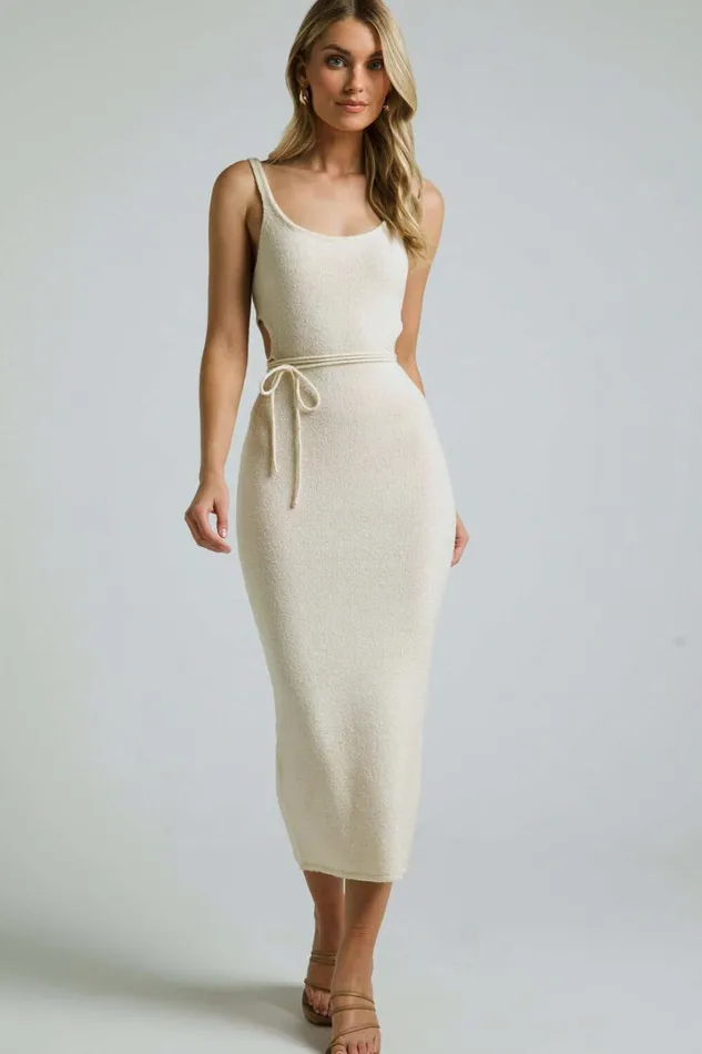 Chilie Midi Dress 8211 Scoop Neck Cut Out Detail Sleeveless Bodycon Knit In Natural Women Showpo Dresses