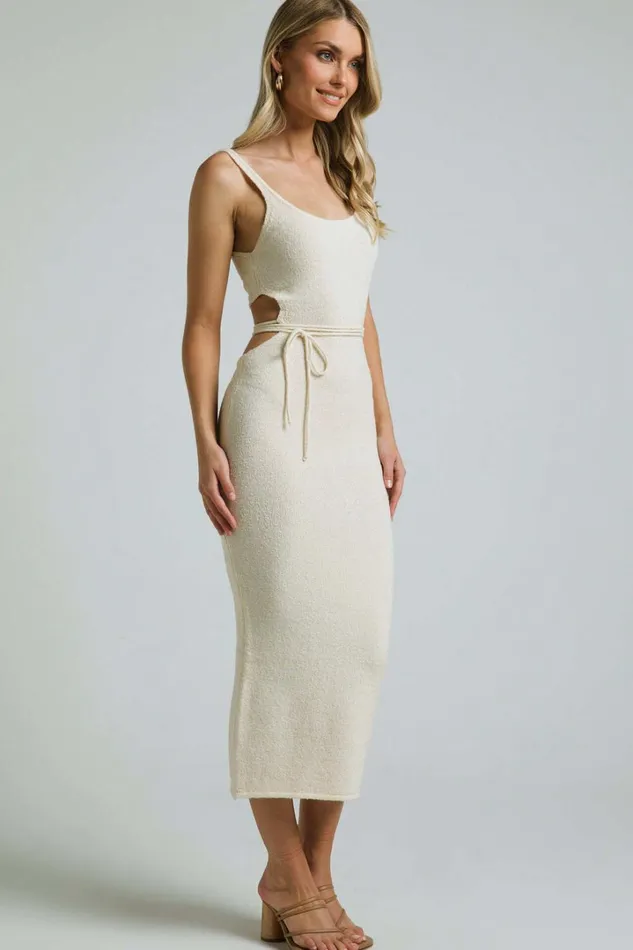 Chilie Midi Dress 8211 Scoop Neck Cut Out Detail Sleeveless Bodycon Knit In Natural Women Showpo Dresses
