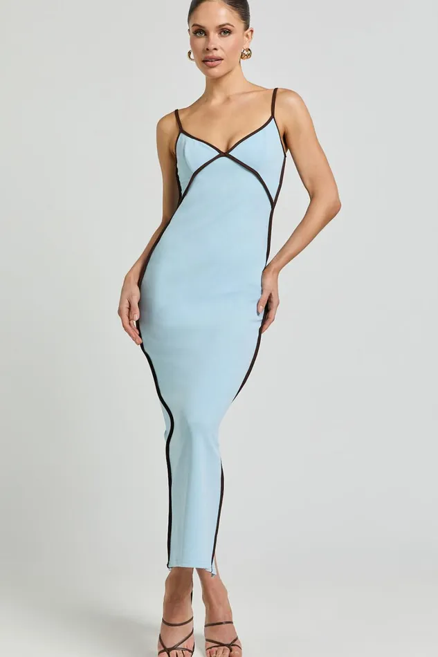 Ciara Midi Dress 8211 V Neck Sleeveless Slip Dress In Blue Women Showpo Dresses