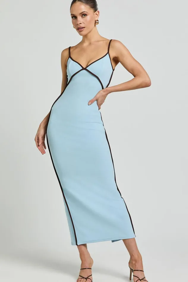 Ciara Midi Dress 8211 V Neck Sleeveless Slip Dress In Blue Women Showpo Dresses