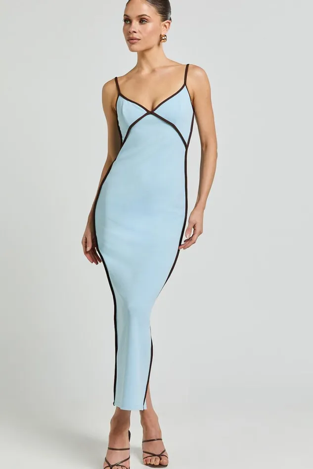 Ciara Midi Dress 8211 V Neck Sleeveless Slip Dress In Blue Women Showpo Dresses