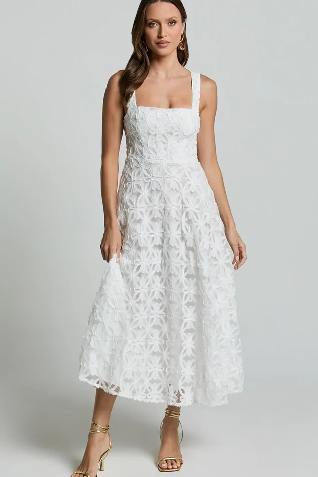 Clarissa Midi Dress 8211 Square Neck Open Back A Line Dress In White Women Showpo Curve Clothes