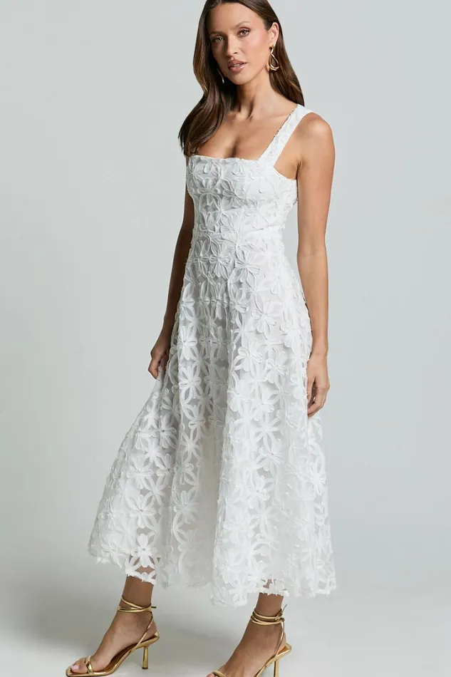 Clarissa Midi Dress 8211 Square Neck Open Back A Line Dress In White Women Showpo Curve Clothes