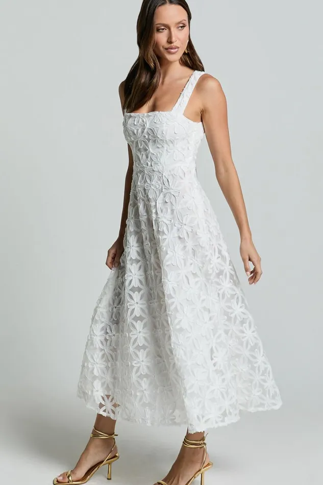 Clarissa Midi Dress 8211 Square Neck Open Back A Line Dress In White Women Showpo Curve Clothes